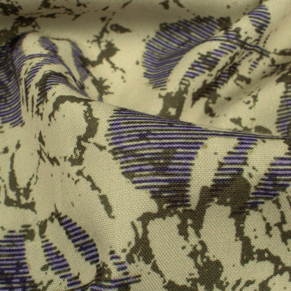 Sand Beige And Lilac Purple Floral Pattern Digital Print Rayon Fabric