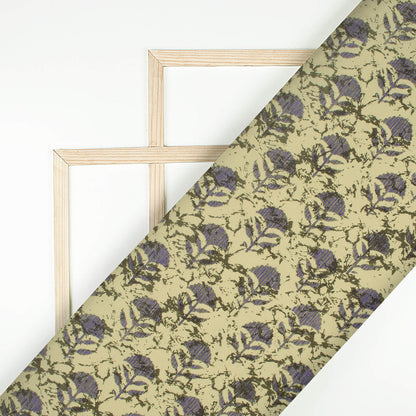 Sand Beige And Lilac Purple Floral Pattern Digital Print Rayon Fabric