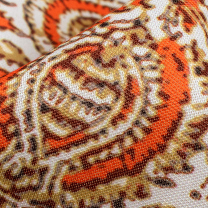 White And Orange Floral Pattern Digital Print Rayon Fabric