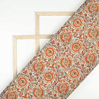 White And Orange Floral Pattern Digital Print Rayon Fabric