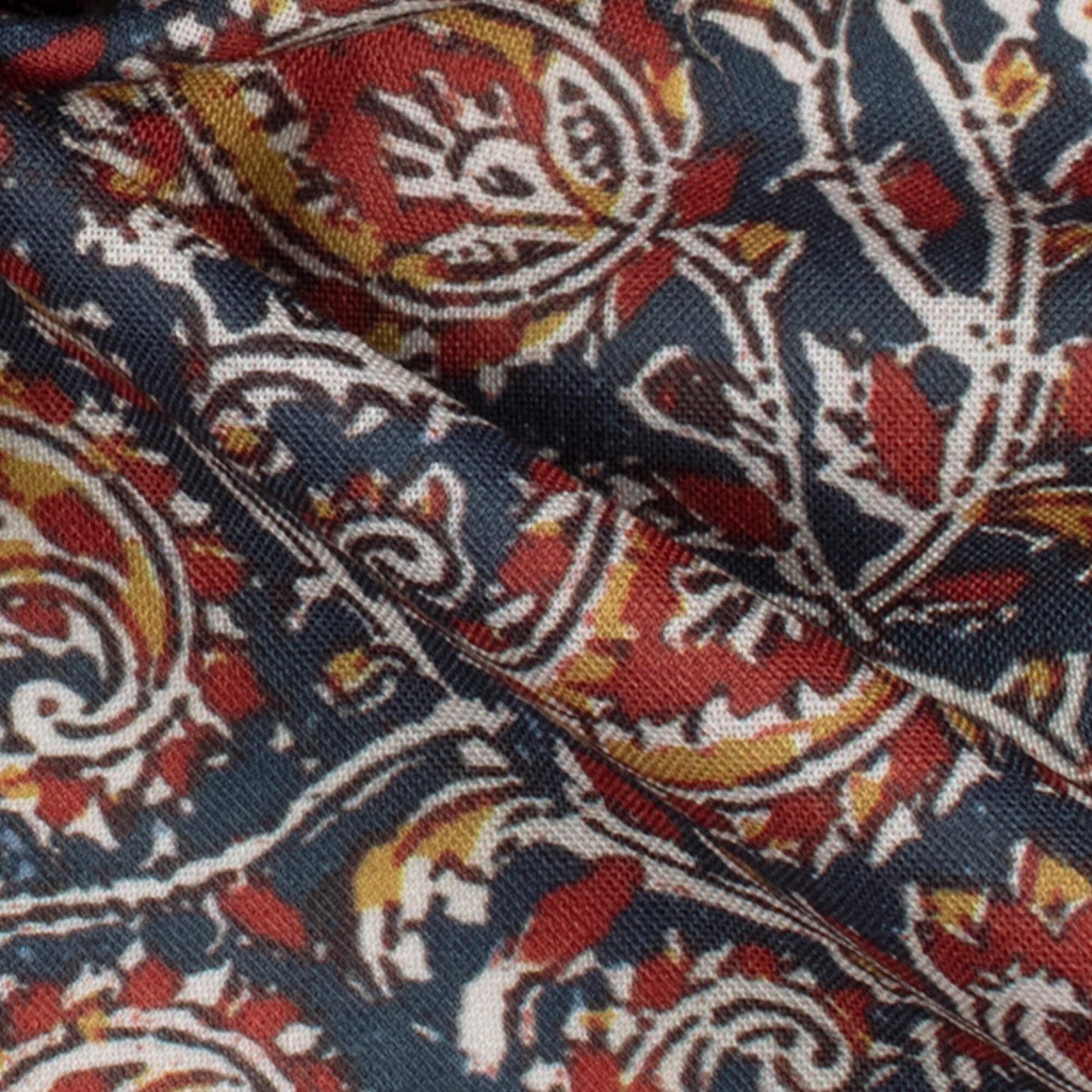 Dark Blue And Red Paisley Pattern Digital Print Rayon Fabric