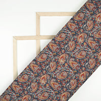 Dark Blue And Red Paisley Pattern Digital Print Rayon Fabric
