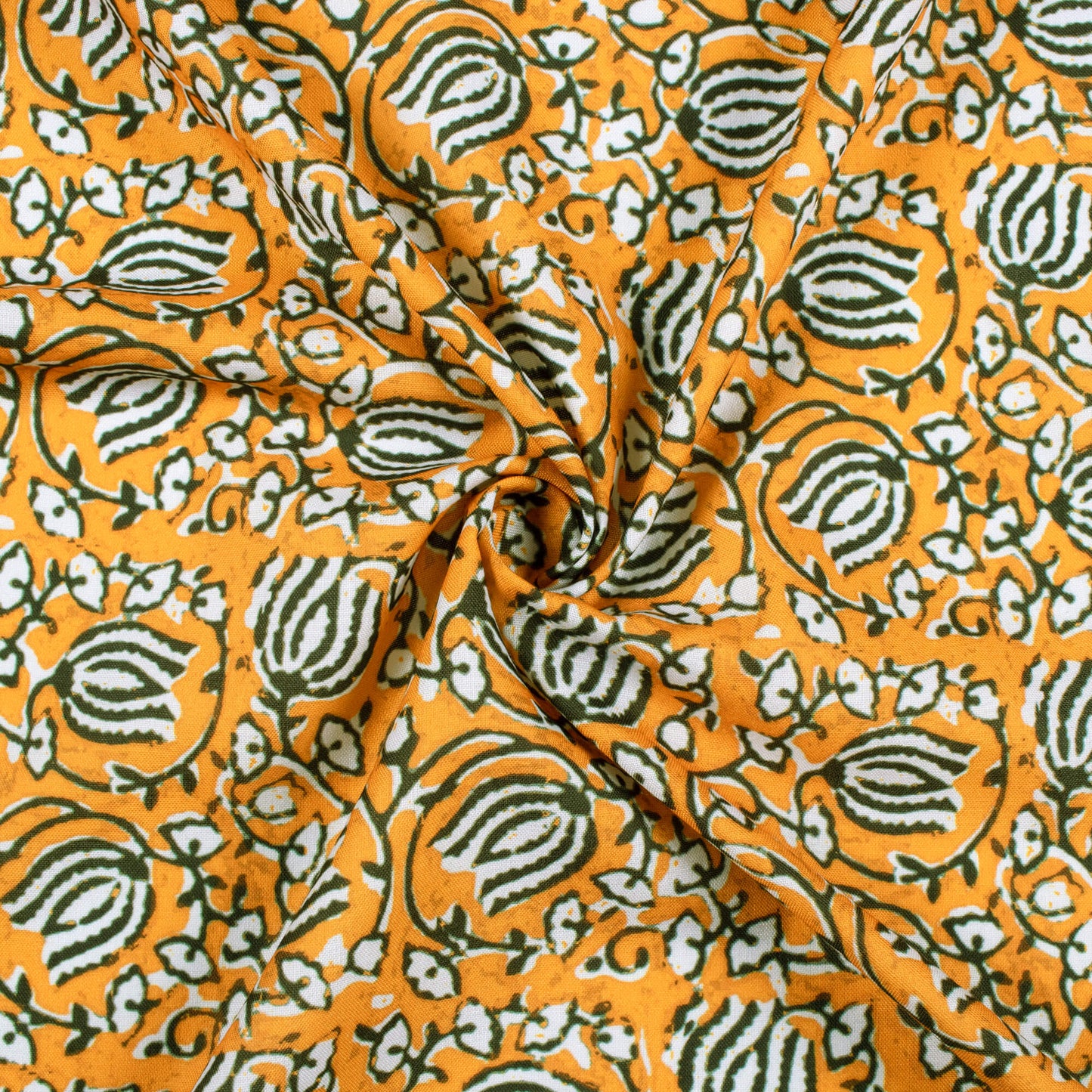 Mustard Yellow And Black Floral Pattern Digital Print Rayon Fabric