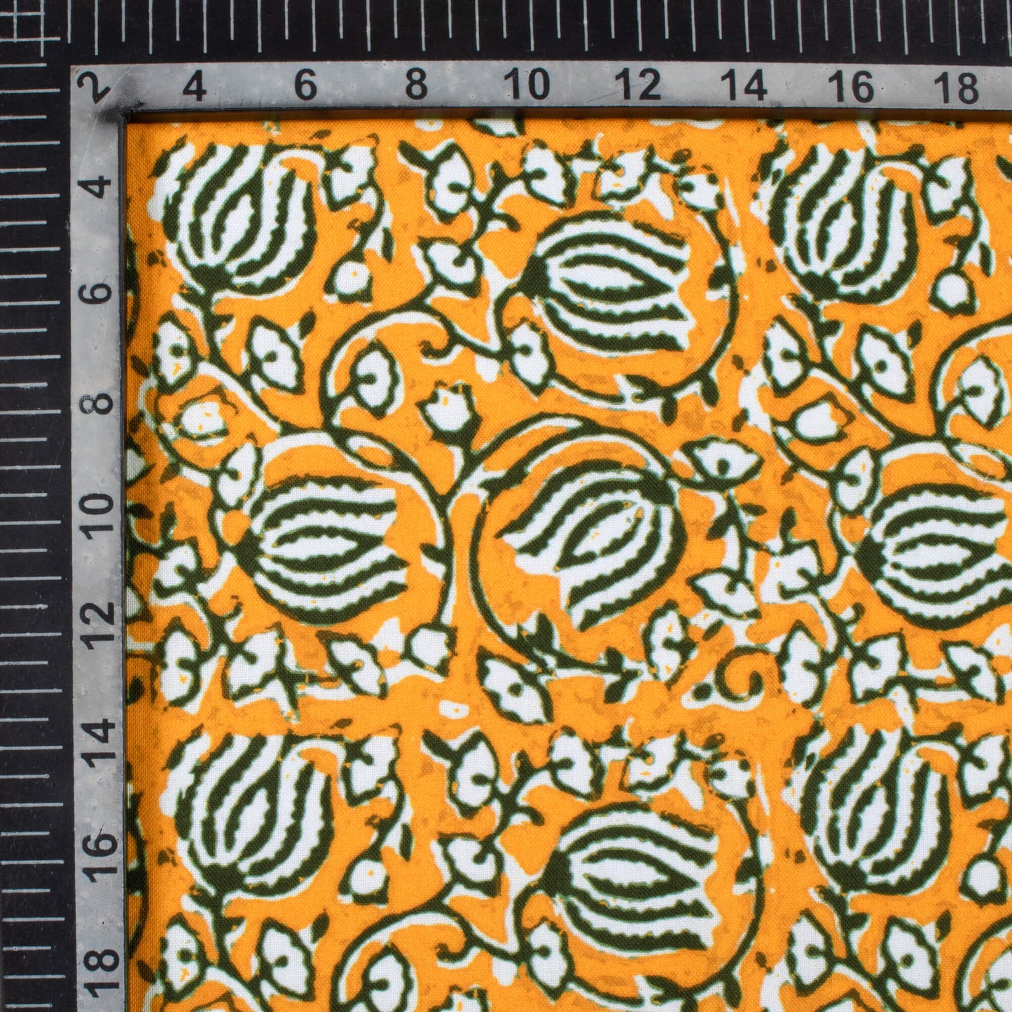 Mustard Yellow And Black Floral Pattern Digital Print Rayon Fabric