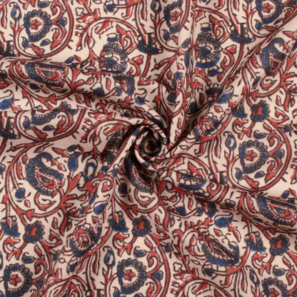 Dark Blue And Red Paisley Pattern Digital Print Rayon Fabric