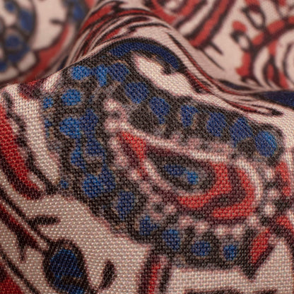Dark Blue And Red Paisley Pattern Digital Print Rayon Fabric