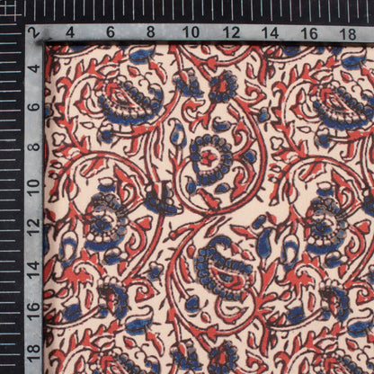 Dark Blue And Red Paisley Pattern Digital Print Rayon Fabric