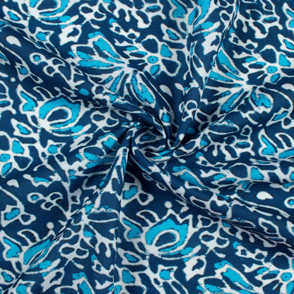 Blue And White Indiigo Pattern Digital Print Rayon Fabric