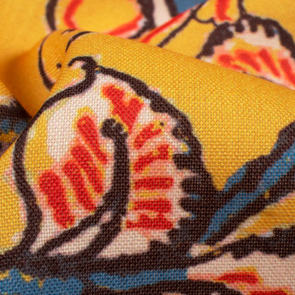 Butterscotch Yellow And Steel Blue Kalamkrii Pattern Digital Print Rayon Fabric