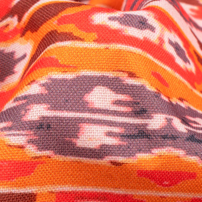 Orange And Red Ikkat Pattern Digital Print Rayon Fabric