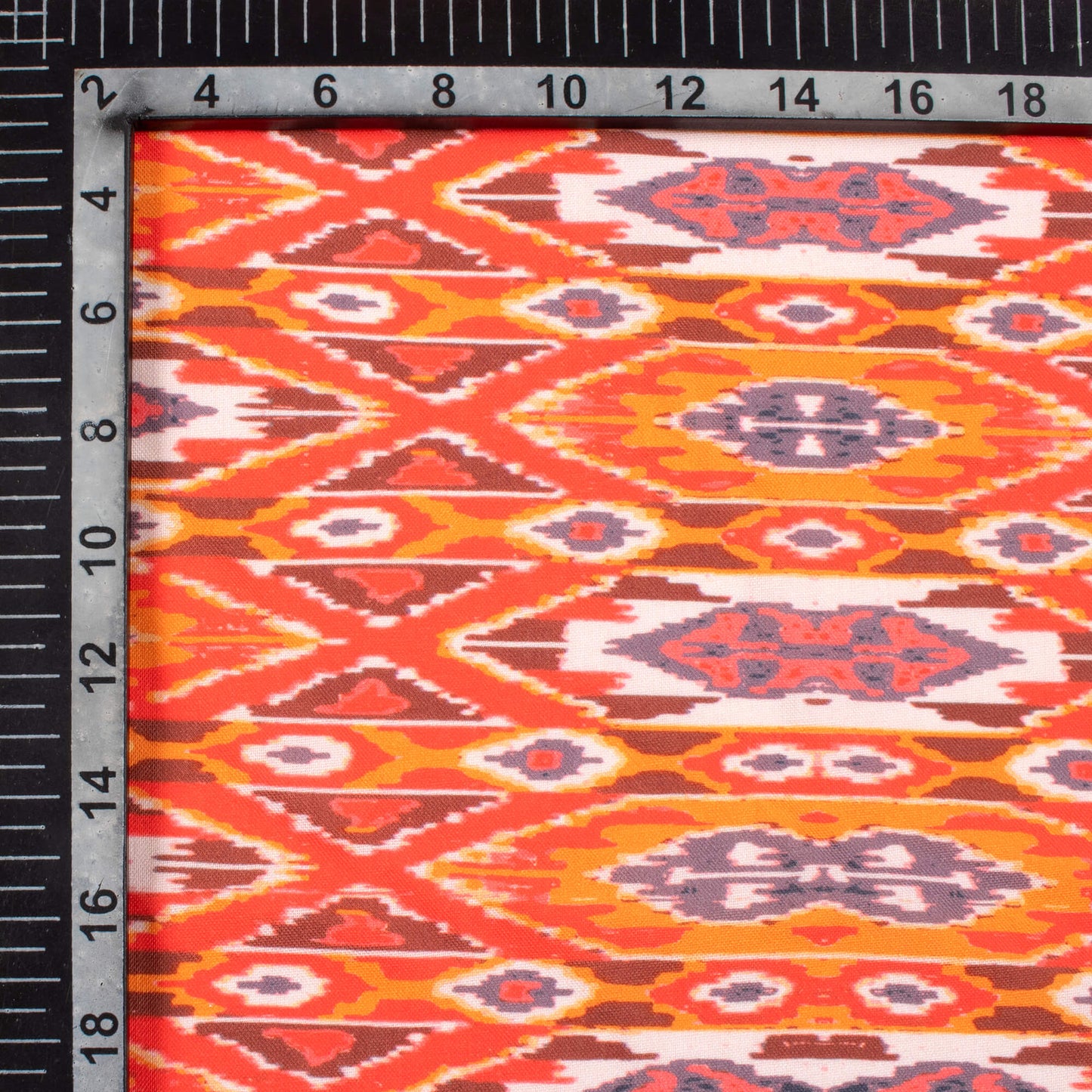 Orange And Red Ikat Pattern Digital Print Rayon Fabric