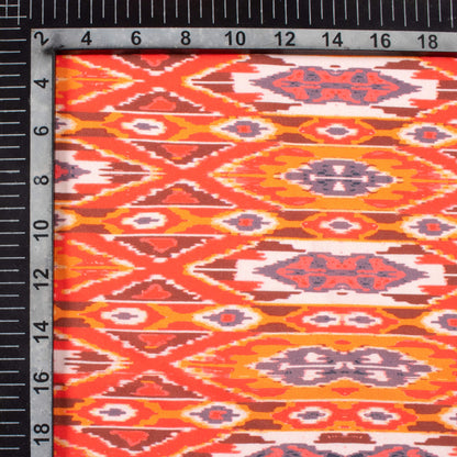 Orange And Red Ikkat Pattern Digital Print Rayon Fabric