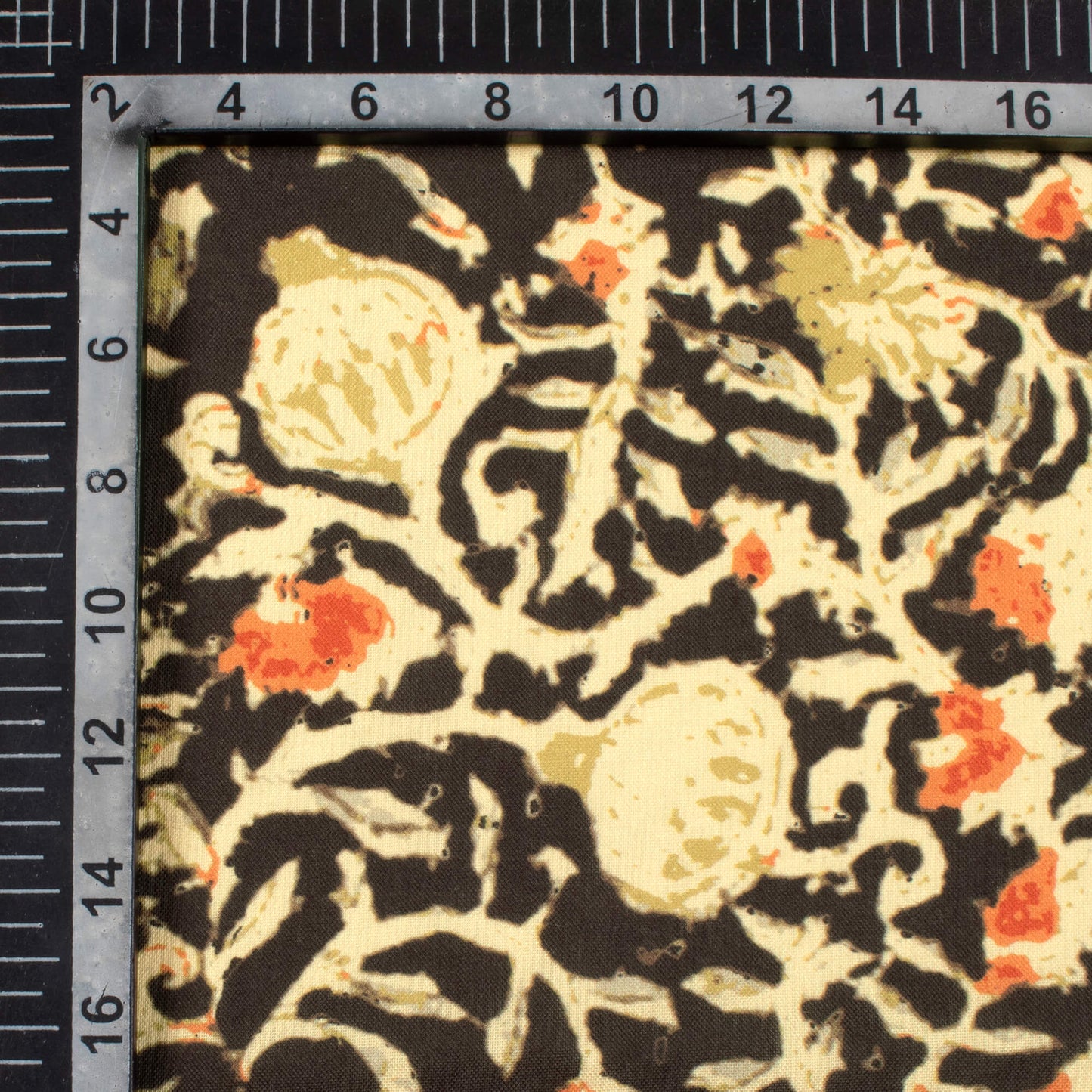 Black And Sand Beige Floral Pattern Digital Print Rayon Fabric