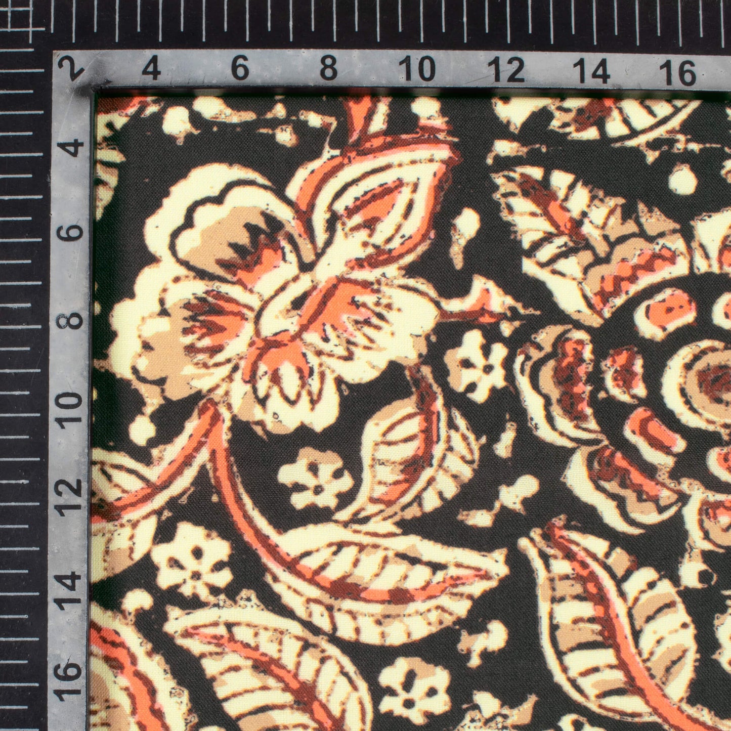 Black And Tea Green Floral Pattern Digital Print Rayon Fabric