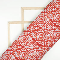 Brick Red And White Batik Pattern Digital Print Rayon Fabric