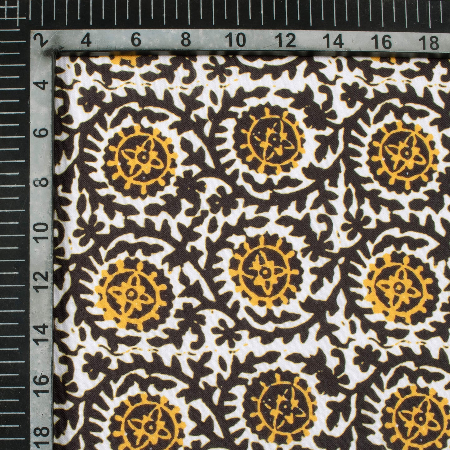 Black And Yellow Floral Pattern Digital Print Rayon Fabric