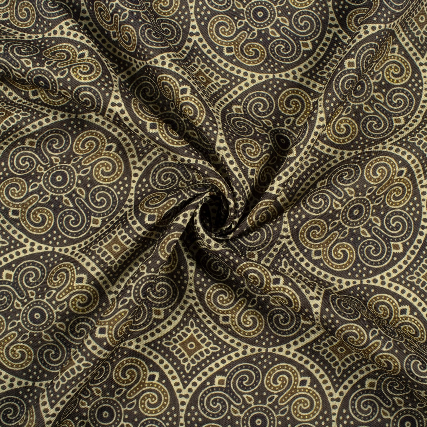 Army Green And Camel Brown Ajrakh Pattern Digital Print Rayon Fabric