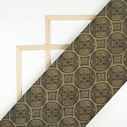 Army Green And Camel Brown Ajrakh Pattern Digital Print Rayon Fabric