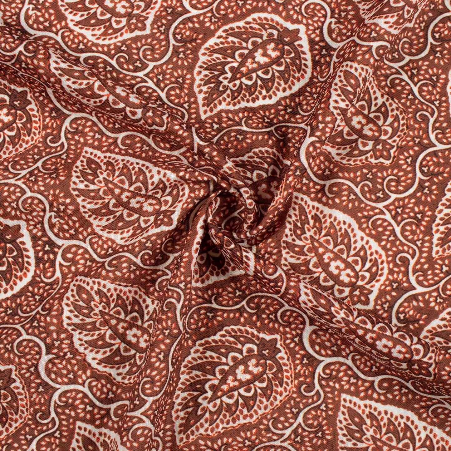 Vermilion Red And White Leaf Pattern Digital Print Rayon Fabric