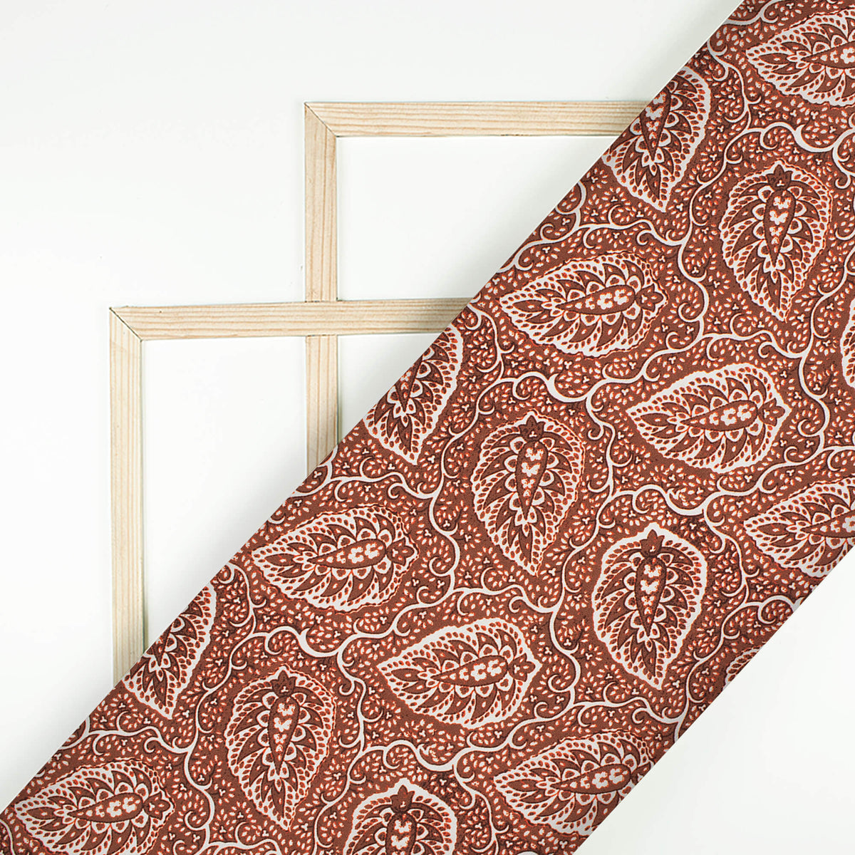 Vermilion Red And White Leaf Pattern Digital Print Rayon Fabric