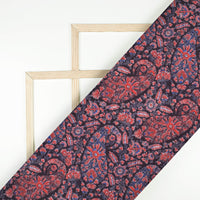 Yale Blue And Red Paisley Pattern Digital Print Rayon Fabric