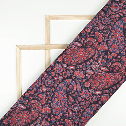 Yale Blue And Red Paisley Pattern Digital Print Rayon Fabric