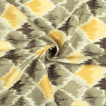 Dafodial Yellow And Stone Grey Abstract Pattern Digital Print Rayon Fabric
