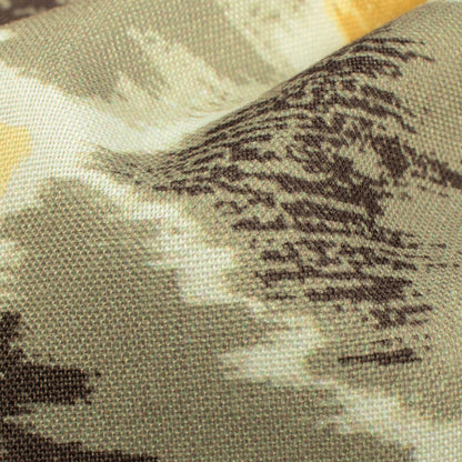 Dafodial Yellow And Stone Grey Abstract Pattern Digital Print Rayon Fabric