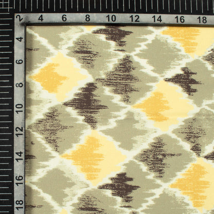 Dafodial Yellow And Stone Grey Abstract Pattern Digital Print Rayon Fabric