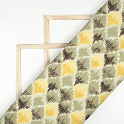 Dafodial Yellow And Stone Grey Abstract Pattern Digital Print Rayon Fabric