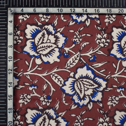 Brunette Brown And Stone Grey Floral Pattern Digital Print Rayon Fabric