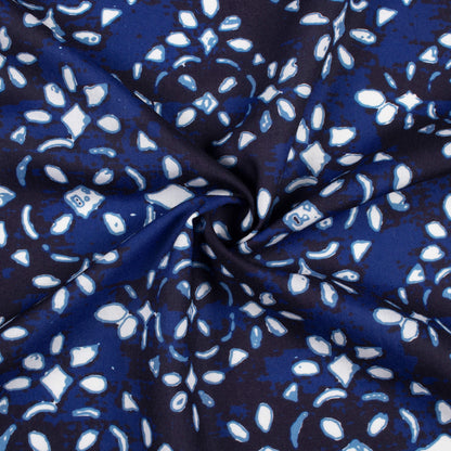 Blue And White Indiigo Pattern Digital Print Rayon Fabric