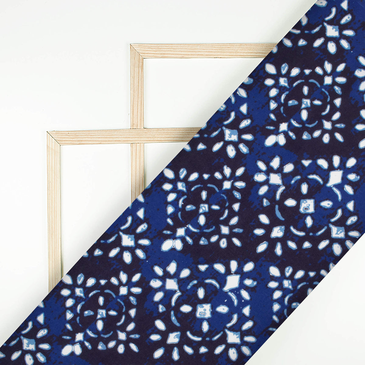 Blue And White Indiigo Pattern Digital Print Rayon Fabric
