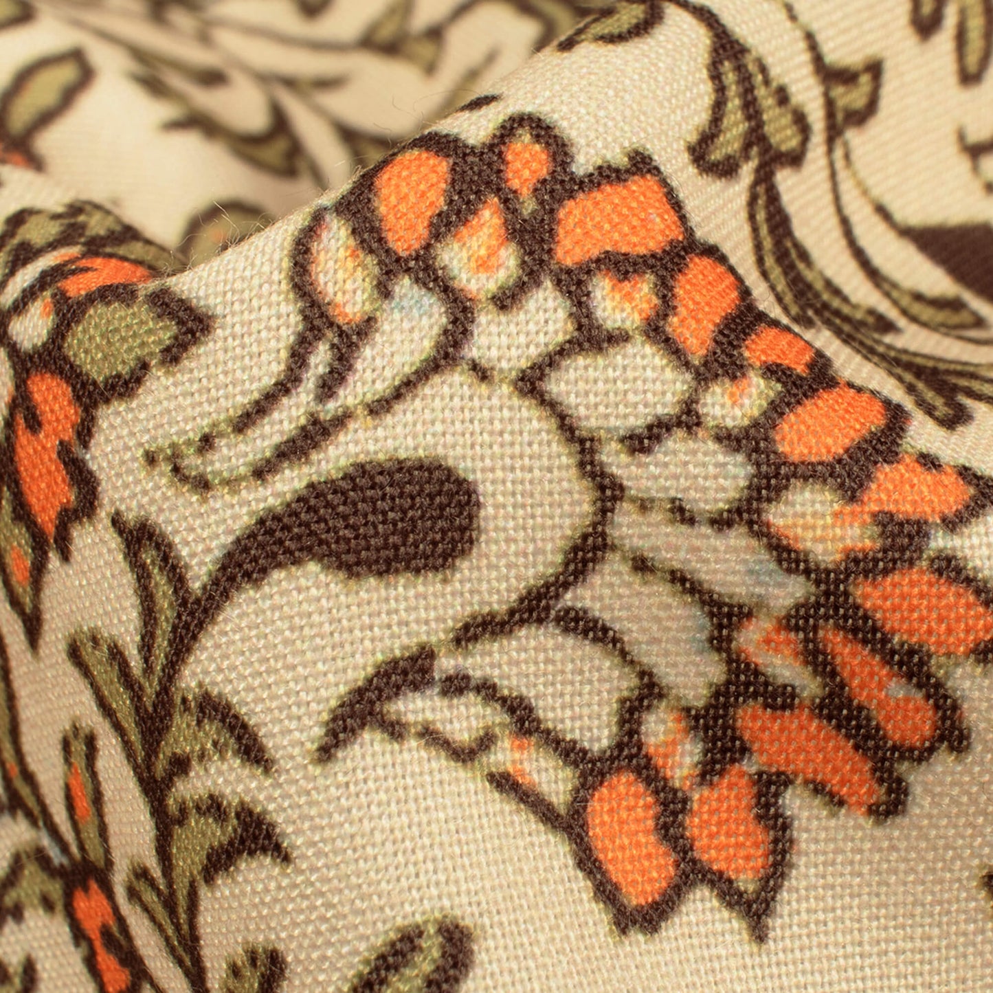 Sand Beige And Orange Floral Pattern Digital Print Rayon Fabric