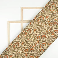 Sand Beige And Orange Floral Pattern Digital Print Rayon Fabric