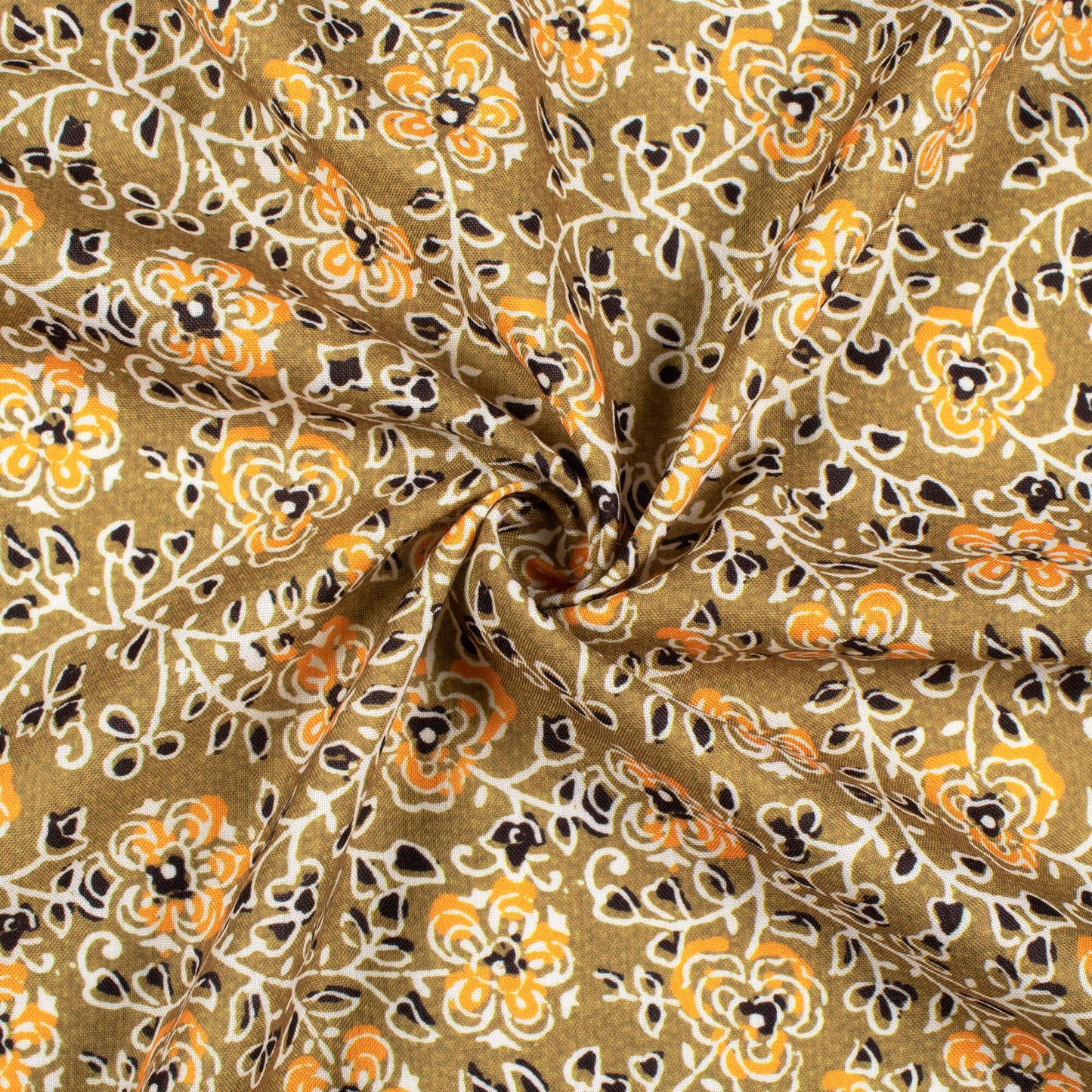 Peanut Brown And Salmon Orange Floral Pattern Digital Print Rayon Fabric