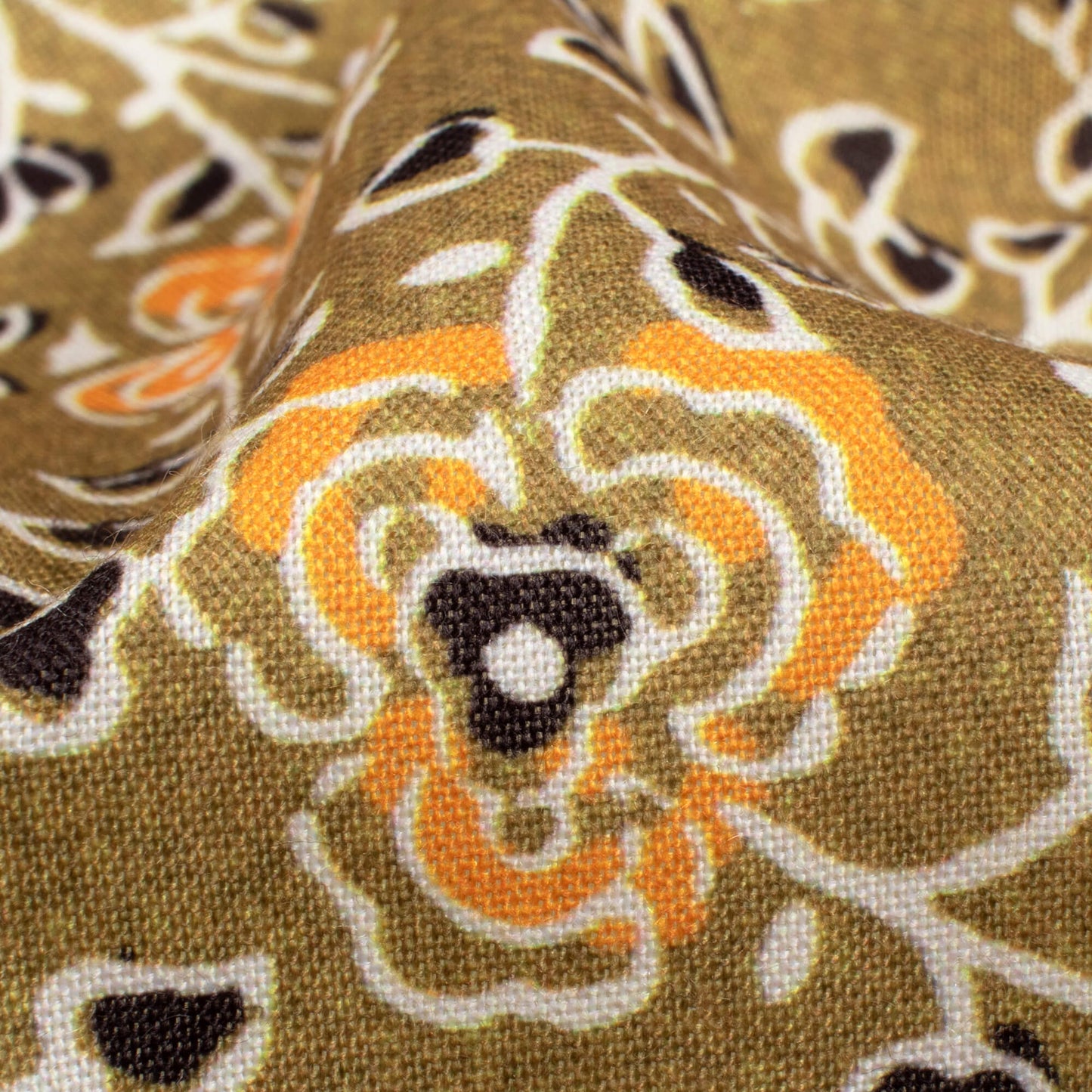 Peanut Brown And Salmon Orange Floral Pattern Digital Print Rayon Fabric