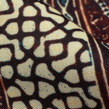 Vermilion Red And Prussian Blue Ajrakh Pattern Digital Print Rayon Fabric