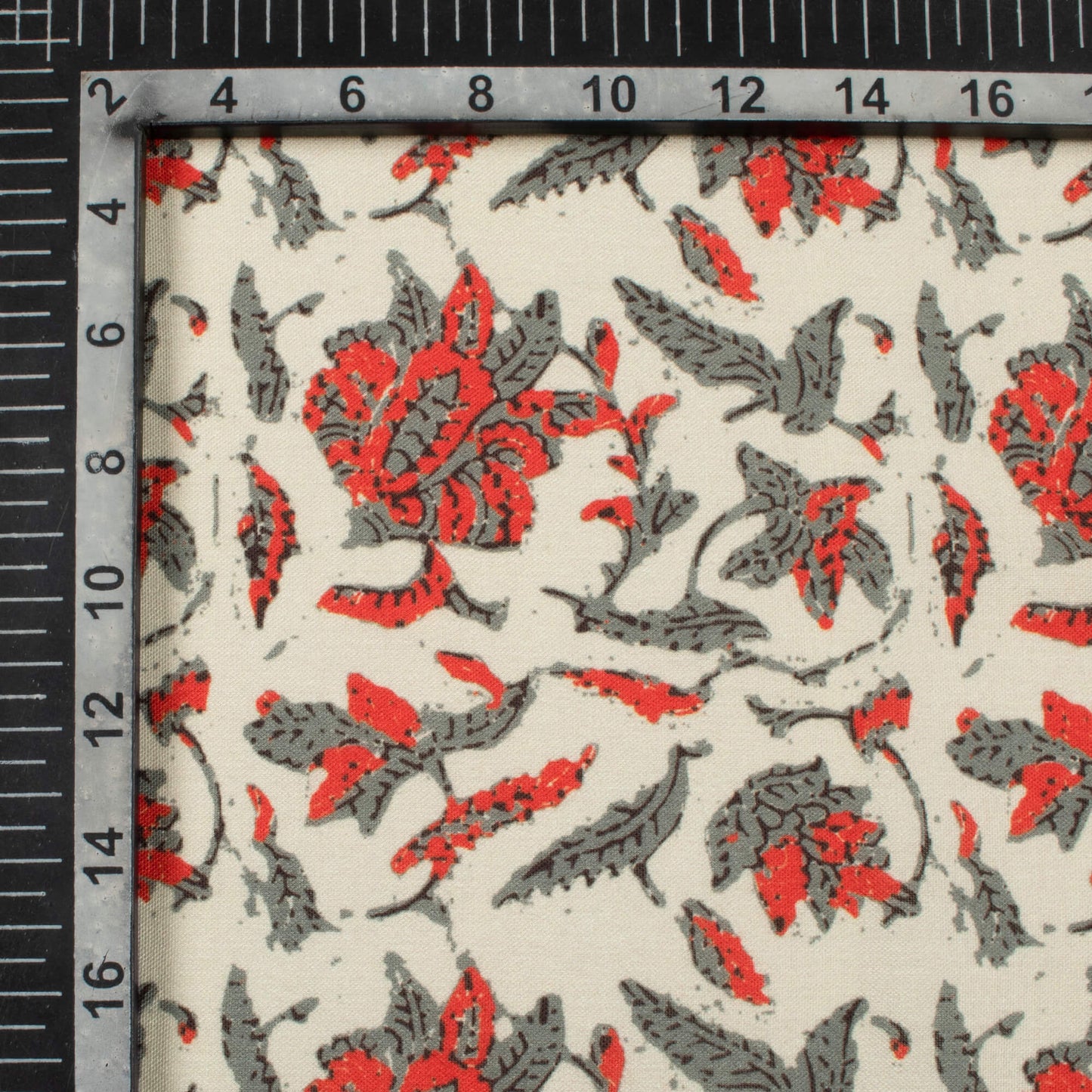 Off White And Sangria Red Floral Pattern Digital Print Rayon Fabric