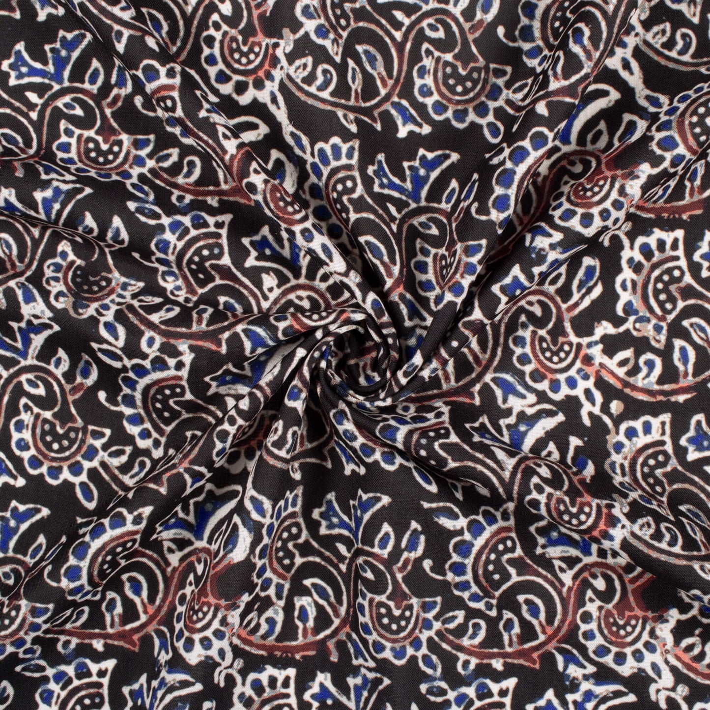 Black And Blue Ajrakh Pattern Digital Print Rayon Fabric