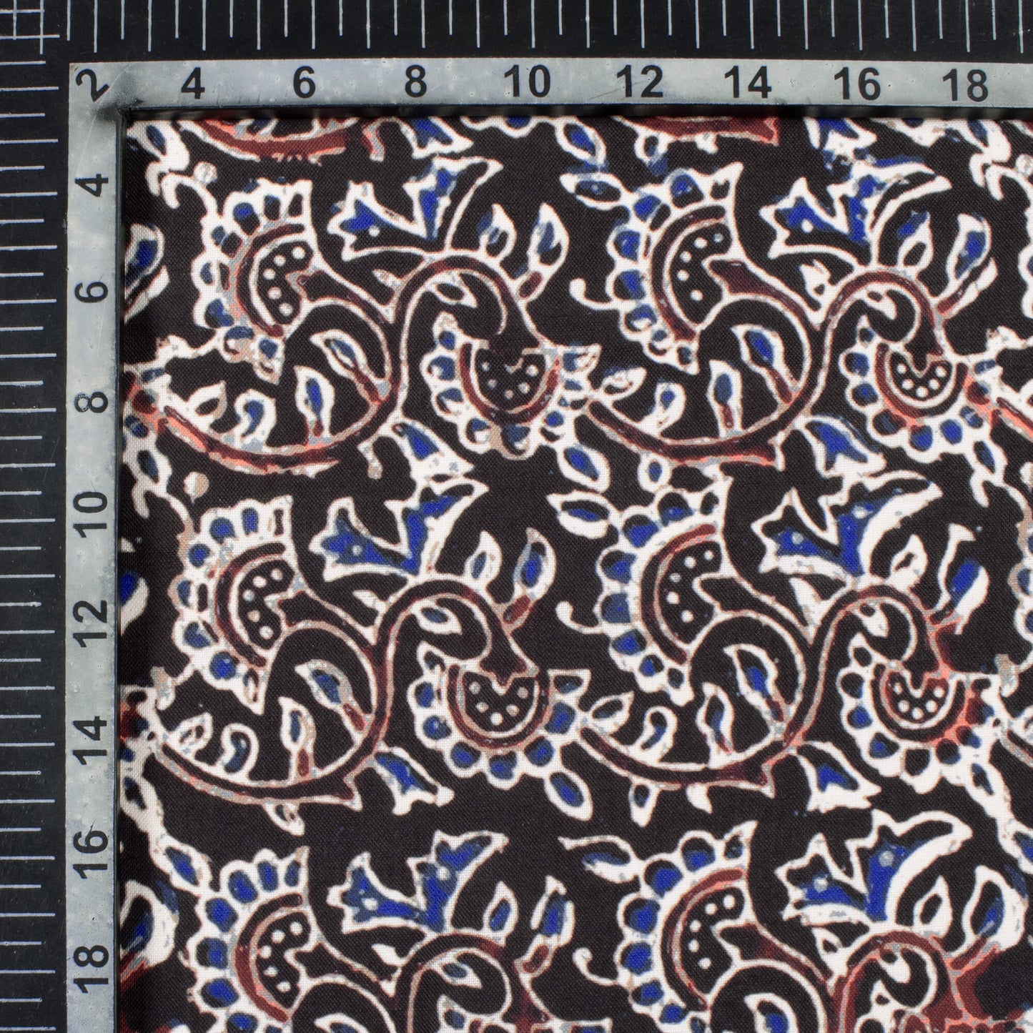 Black And Blue Ajrakh Pattern Digital Print Rayon Fabric