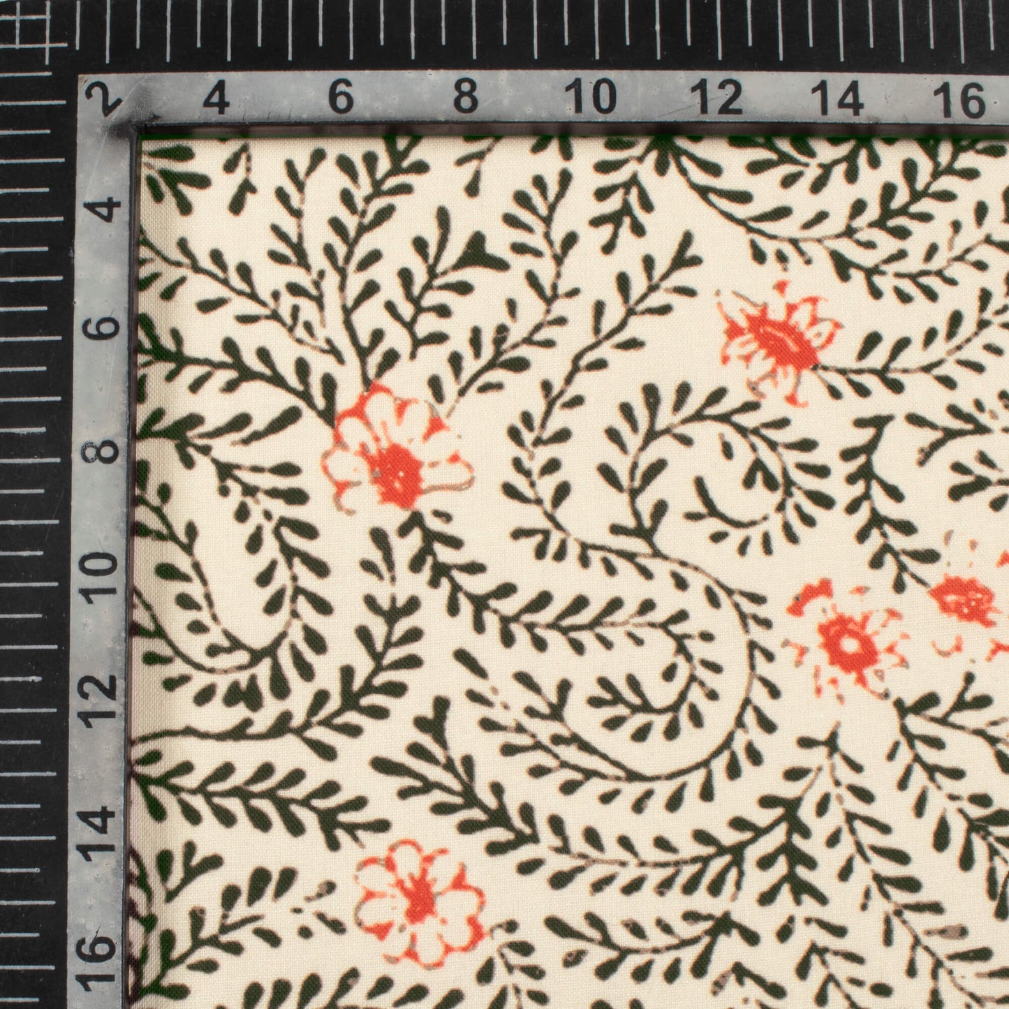 Oat Beige And Black Floral Pattern Digital Print Rayon Fabric