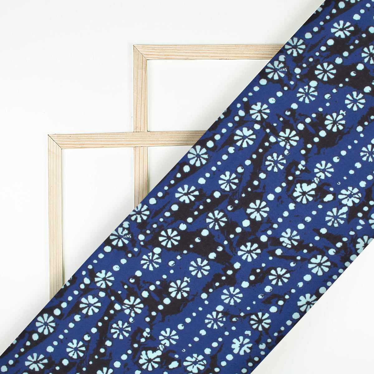 Yale Blue And Powder Blue Floral Pattern Digital Print Rayon Fabric