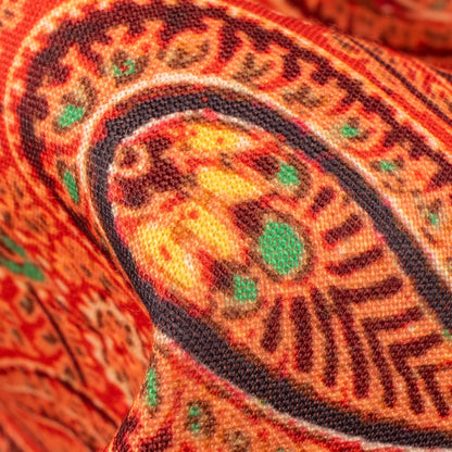 Burnt Orange And Black Paisley Pattern Digital Print Rayon Fabric