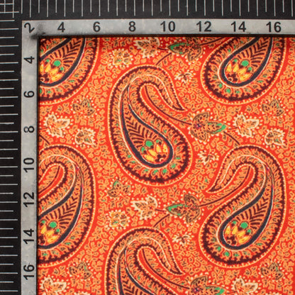 Burnt Orange And Black Paisley Pattern Digital Print Rayon Fabric