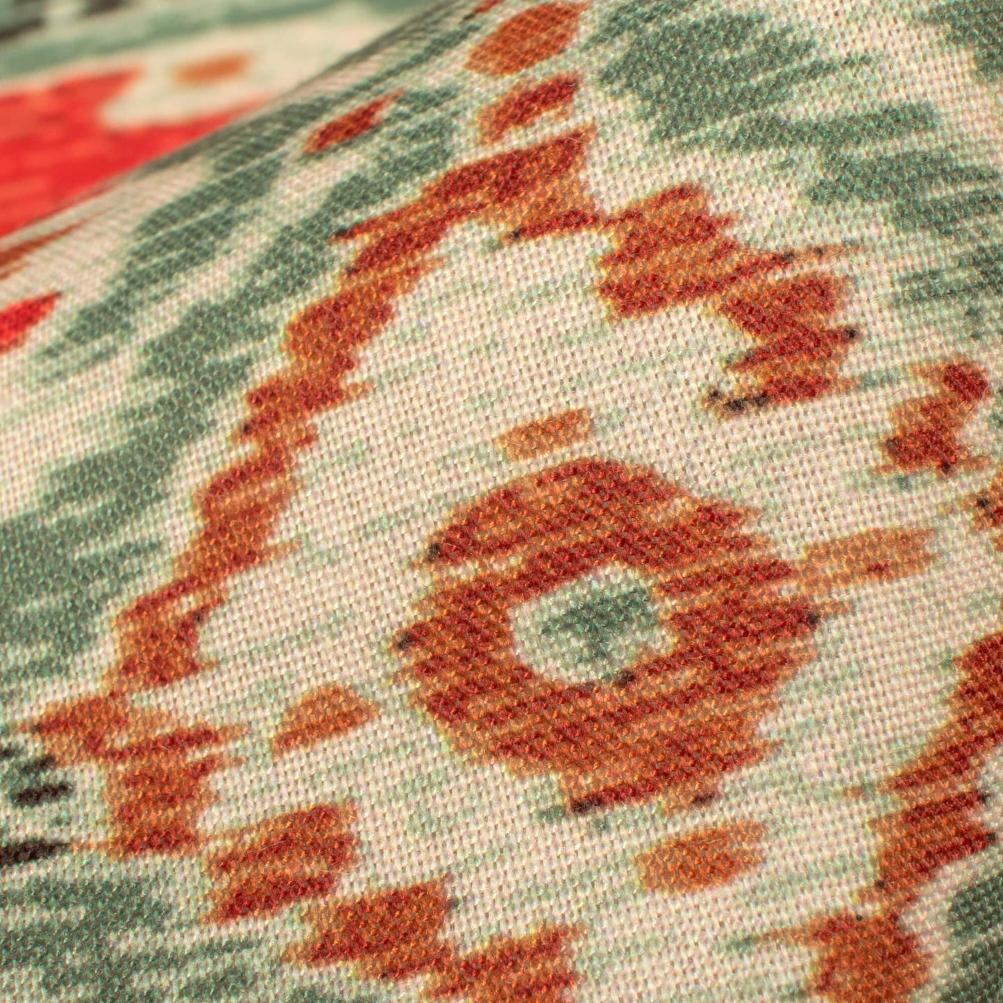 Viridian Green And Red Traditional Pattern Digital Print Rayon Fabric