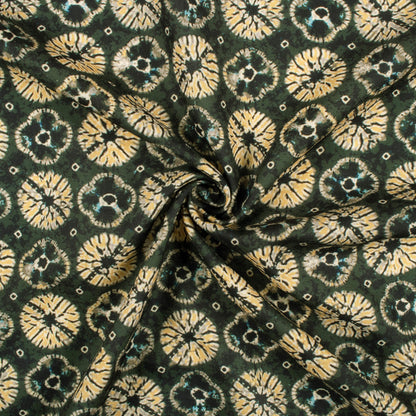 Fern Green And Yellow Shiiborii Pattern Digital Print Rayon Fabric