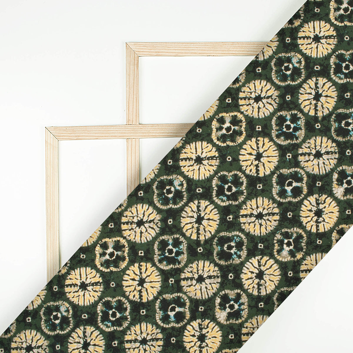 Fern Green And Yellow Shibori Pattern Digital Print Rayon Fabric