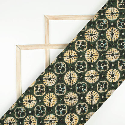 Fern Green And Yellow Shiiborii Pattern Digital Print Rayon Fabric