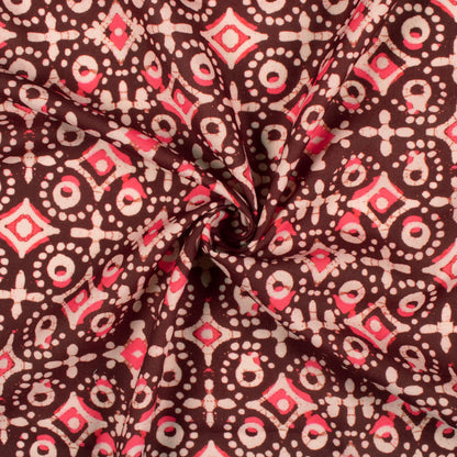 Walnut Brown And Punch Pink Geometric Pattern Digital Print Rayon Fabric